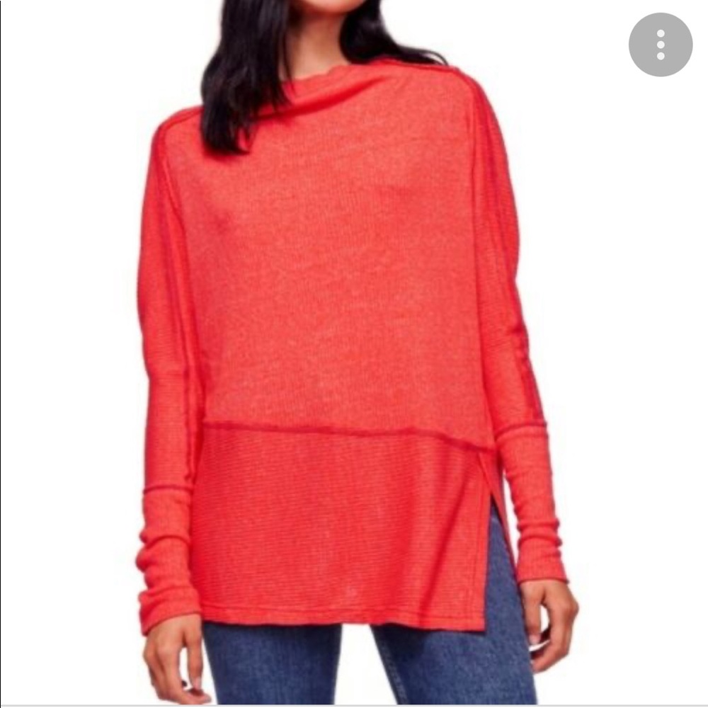 We The Free Londontown red long sleeve ribbed asymmetrical hem thermal